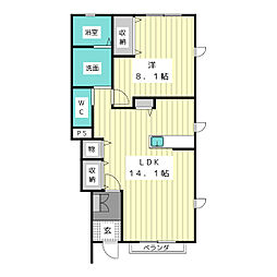 サンモールよもぎA 1LDKの間取図画像