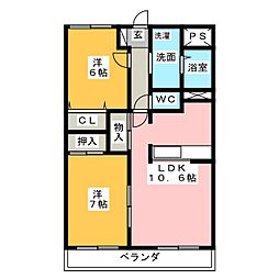 ラトゥール一社 2LDKの間取図画像