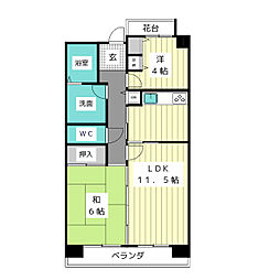 UR都市機構アーバンラフレ星ケ丘8号棟 2LDKの間取図画像