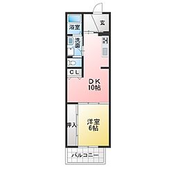 UR都市機構アーバンラフレ星ケ丘4号棟 1DKの間取図画像