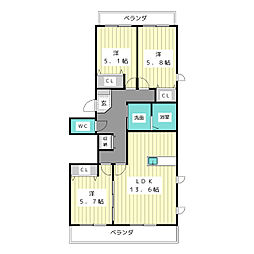 コーポ北岳 3LDKの間取図画像