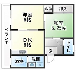 サンパレス香流 2DKの間取図画像