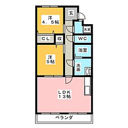 春里ハイツ 2LDKの間取図画像