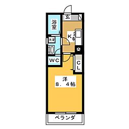 クレフラスト大曽根北Ｂ棟 1階1Kの間取り