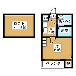 LUMINOUS矢田 2階1Kの間取り
