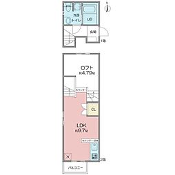ＲａｄＩＡｎｃｅ守山 2階ワンルームの間取り