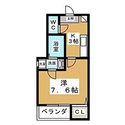 クレフラスト新守西 2階1Kの間取り