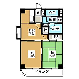 エレガントパレス守山 7階2DKの間取り