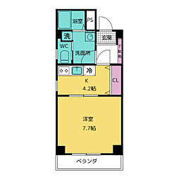 白壁レジデンス 2階1Kの間取り