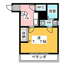 クレフラスト新守山駅前Ａ棟 2階1Kの間取り