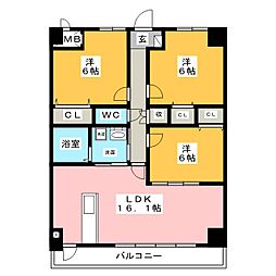 名鉄瀬戸線 森下駅 徒歩10分の賃貸マンション 11階3LDKの間取り