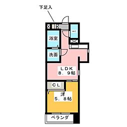 プラージュ大曽根 1LDKの間取図画像
