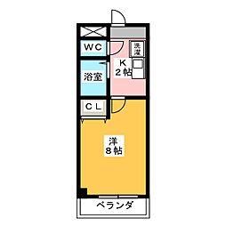 メイリクビル 1Kの間取図画像