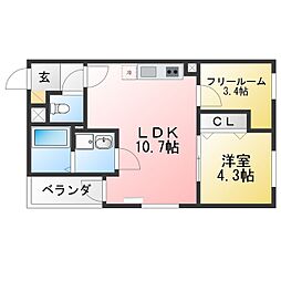 apartment野萩町 1SLDKの間取図画像