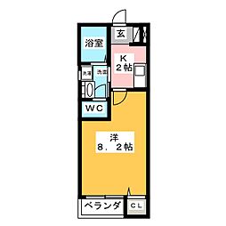 クレフラスト新守山B棟 1Kの間取図画像