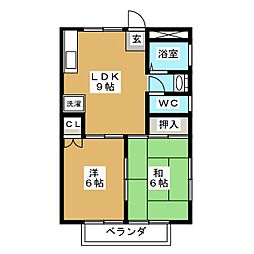 クレール新守B 2LDKの間取図画像