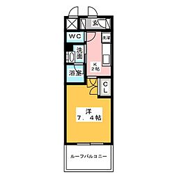 レーヴェスト平安 1Kの間取図画像