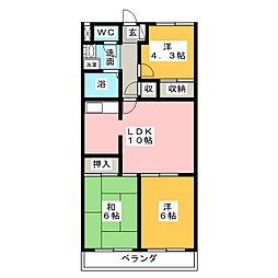 庄内公園朝日マンション 3LDKの間取図画像