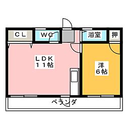 マウンテンハイツ西原 3階1LDKの間取り