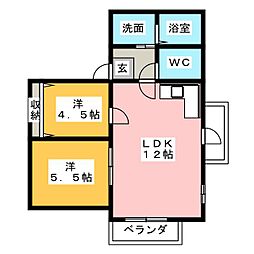 スカイハイツＴ−1 4階2LDKの間取り
