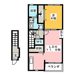 フォレスト比良西II 2階1LDKの間取り