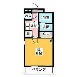 エクセル城並 1階1Kの間取り