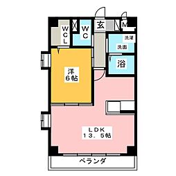 シャトー小田井 2階1LDKの間取り