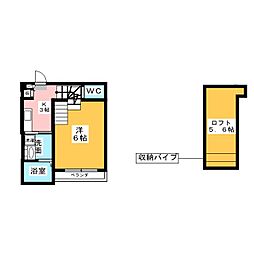 グリーンレイク中小田井 2階1SKの間取り