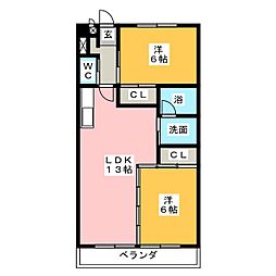ハイツ平井 1階2LDKの間取り