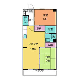 ガーデンクレスト小田井 3階2LDKの間取り