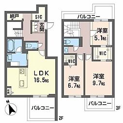コートリヴィエール 1階3LDKの間取り