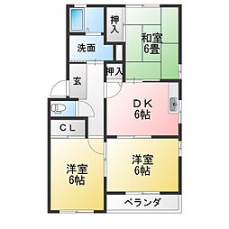 クレール歌里 3DKの間取図画像