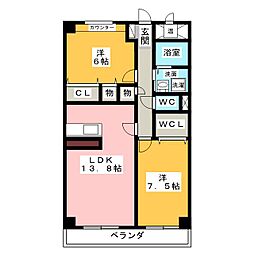 アニマート 206 2階2LDKの間取り