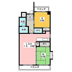 グランドゥール二方 5階2LDKの間取り
