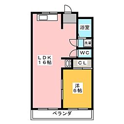 (株)ヤマモリビル 1LDKの間取図画像