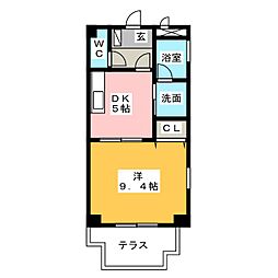セジュール二ツ杁 1DKの間取図画像
