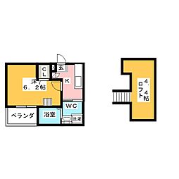 アロウ中小田井 1Kの間取図画像