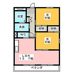 セラフィ西原 2LDKの間取図画像