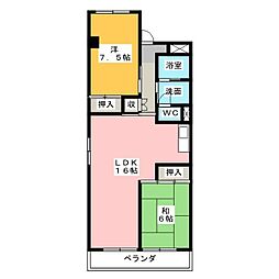 コスモハイツ3 2LDKの間取図画像