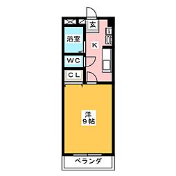 クリスタルハイム 1Kの間取図画像