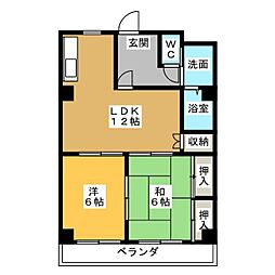ヴィラ上小田井壱番館 2LDKの間取図画像
