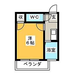 グリーンリバー天満 2階1Kの間取り