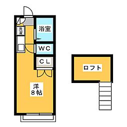 パークサイド春里 2階ワンルームの間取り