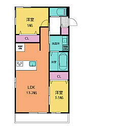 千種区御影町1丁目新築マンション 3階2LDKの間取り