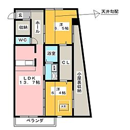 スリーディーガーデン本山 5階2LDKの間取り