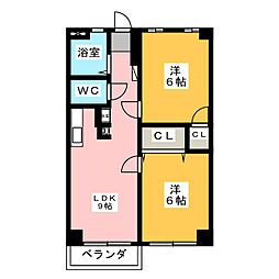 平和第2マンション 2LDKの間取図画像