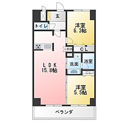 サンシエル 2LDKの間取図画像