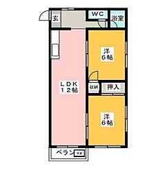 平和第2マンション 2LDKの間取図画像