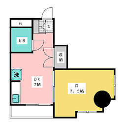 キャッスル北沢 5階1DKの間取り
