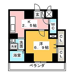 クラウザン徳川 3階1Kの間取り